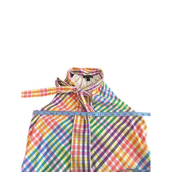 J.Crew Cotton Blend Lightweight Rainbow Tie Neck Gingham Mini Dress Size 0 - Picture 8 of 9